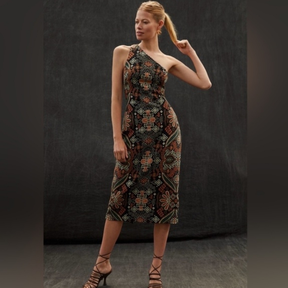 Anthropologie One-Shoulder Jaquard Dress